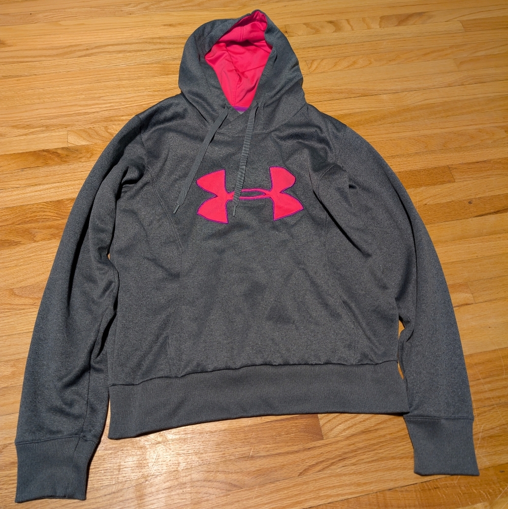 Under Armour Charcoal Hoodie with Vibrant Pink Logo